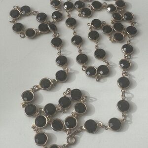 Vtg Necklace Black Swarovski Crystals Faceted Bezel Setting Gold Plated Long